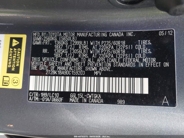 2013 Lexus Rx 350 მანქანა იყიდება აუქციონზე, vin: 2T2BK1BA9DC159203, აუქციონის ნომერი: 44783375