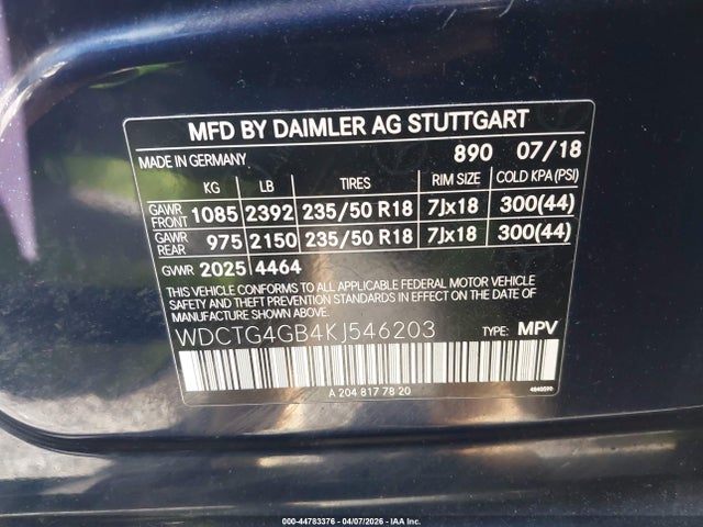 2019 Mercedes-benz Gla 250 4matic მანქანა იყიდება აუქციონზე, vin: WDCTG4GB4KJ546203, აუქციონის ნომერი: 44783376