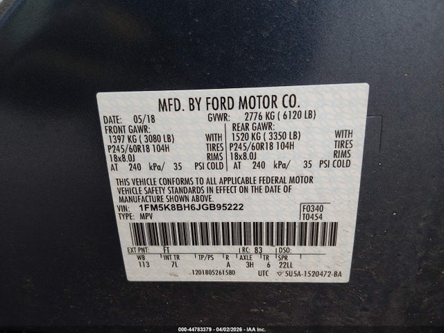 2018 FORD EXPLORER 1FM5K8BH6JGB95222 Photo 8