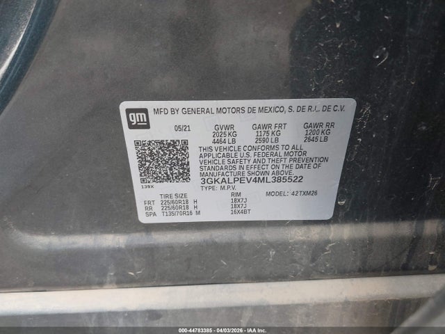 Aukcja sprzedaży 2021 Gmc Terrain Fwd Slt, vin: 3GKALPEV4ML385522, numer aukcji: 44783385