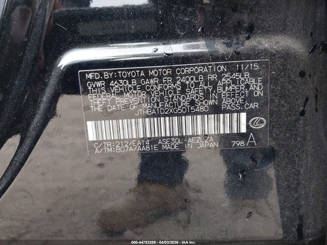 44783389 :رقم المزاد ، JTHBA1D2XG5015480 vin ، 2016 Lexus Is 200t مزاد بيع