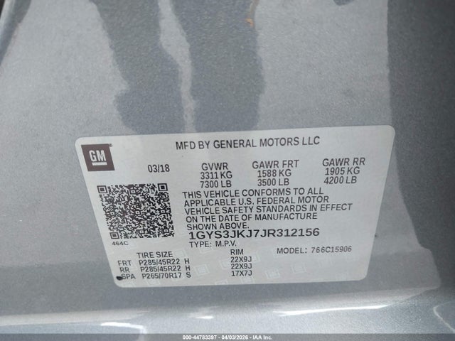 Продаж на аукціоні авто 2018 Cadillac Escalade Esv Premium Luxury, vin: 1GYS3JKJ7JR312156, номер лоту: 44783397