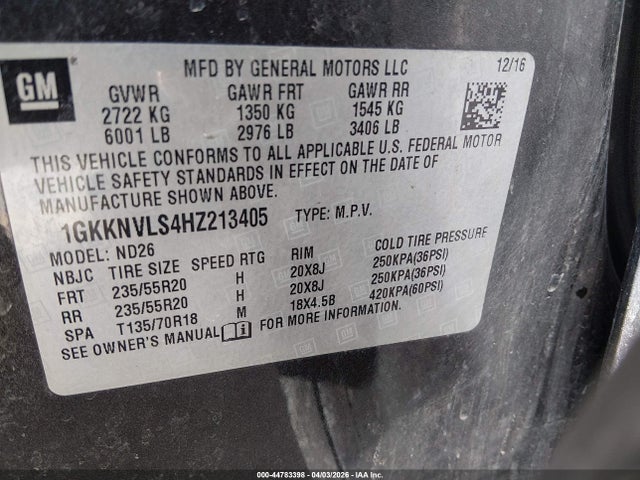 Продажа на аукционе авто 2017 Gmc Acadia Slt-1, vin: 1GKKNVLS4HZ213405, номер лота: 44783398