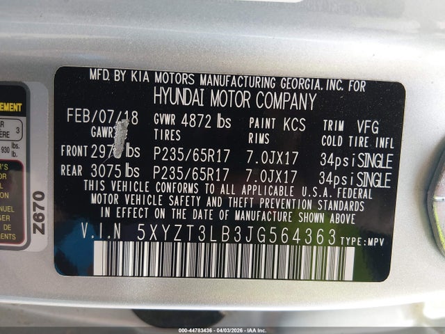 2018 HYUNDAI SANTA FE SPORT 5XYZT3LB3JG564363 Photo 8