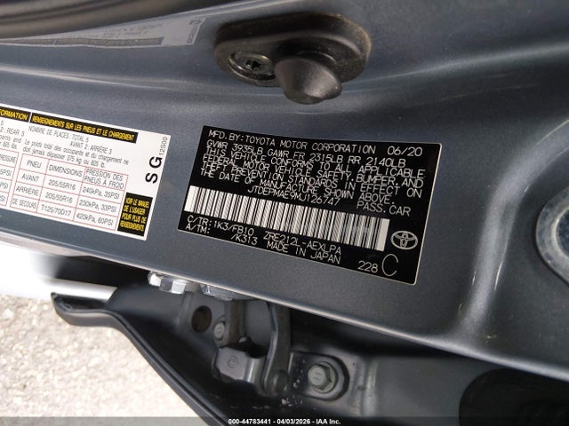 44783441 :رقم المزاد ، JTDEPMAE9MJ126747 vin ، 2021 Toyota Corolla Le مزاد بيع