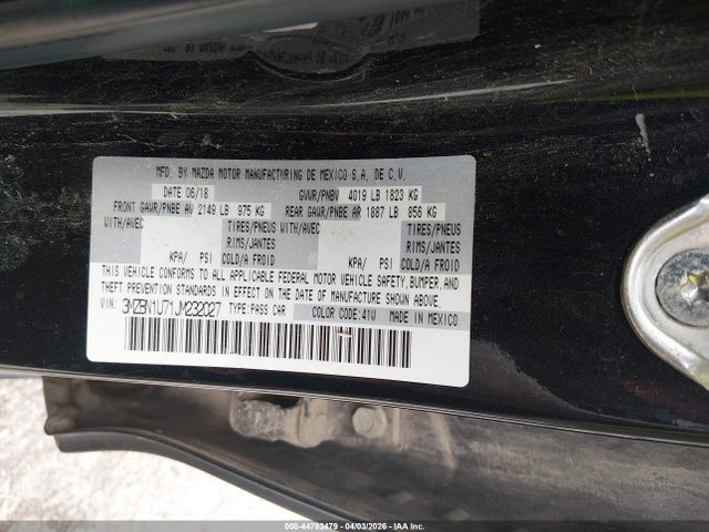 Aukcja sprzedaży 2018 Mazda Mazda3 Sport, vin: 3MZBN1U71JM232027, numer aukcji: 44783479