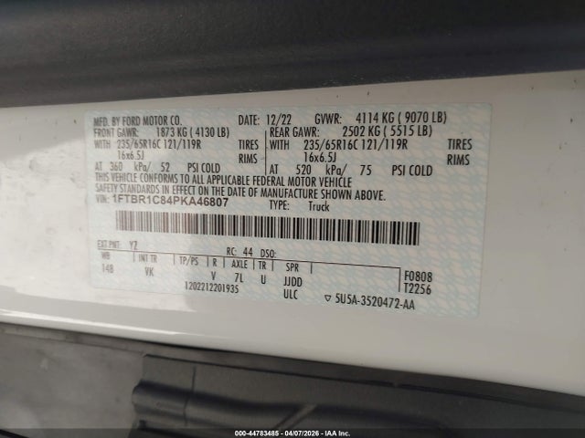 44783485 :رقم المزاد ، 1FTBR1C84PKA46807 vin ، 2023 Ford Transit-250 مزاد بيع