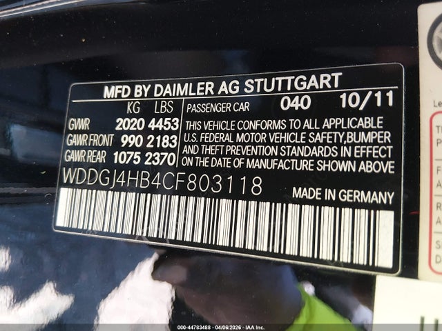 Aukcja sprzedaży 2012 Mercedes-benz C 250, vin: WDDGJ4HB4CF803118, numer aukcji: 44783488