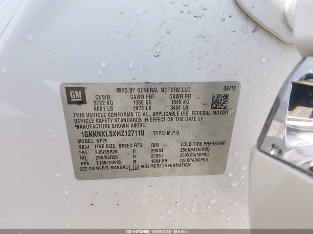 Продаж на аукціоні авто 2017 Gmc Acadia Denali, vin: 1GKKNXLSXHZ127110, номер лоту: 44783489