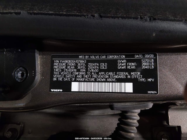 2010 Volvo Xc70 3.2 მანქანა იყიდება აუქციონზე, vin: YV4960BZ6A1078843, აუქციონის ნომერი: 44783494