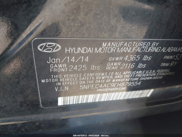 Hyundai Sonata Limited 2014 5NPEC4AC9EH879554 Image 9