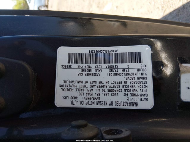 Aukcja sprzedaży 2013 Infiniti G37x, vin: JN1CV6EL2DM981261, numer aukcji: 44783556