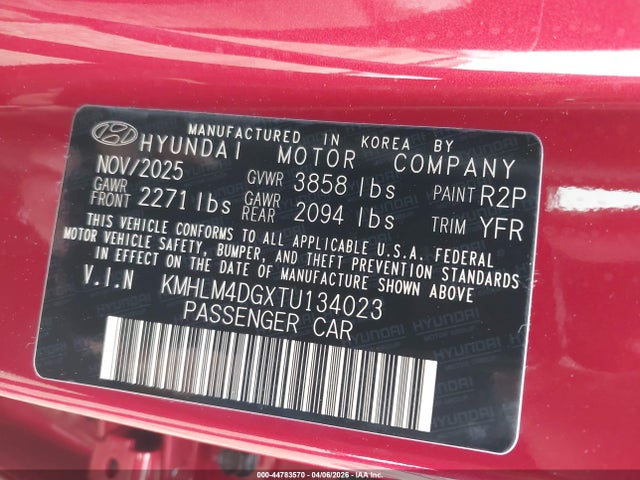 Aukcja sprzedaży 2026 Hyundai Elantra Sel Sport, vin: KMHLM4DGXTU134023, numer aukcji: 44783570