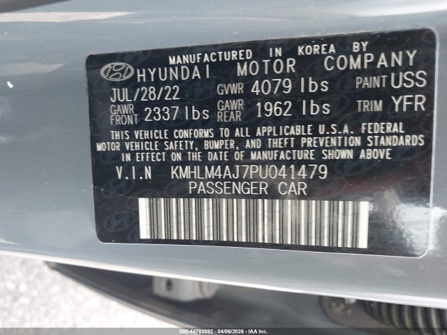 Aukcja sprzedaży 2023 Hyundai Elantra Hybrid Blue, vin: KMHLM4AJ7PU041479, numer aukcji: 44783592