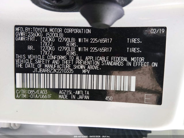 44783598 :رقم المزاد ، JTJBARBZ2K2210335 vin ، 2019 Lexus Nx 300 مزاد بيع