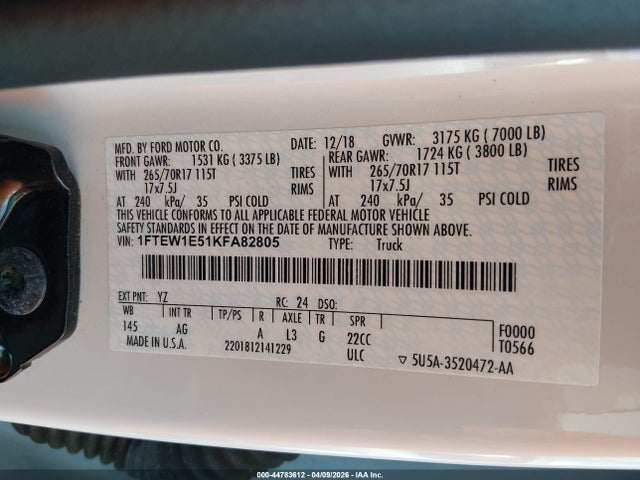 Ford F-150 Xl 2019 1FTEW1E51KFA82805 Image 9