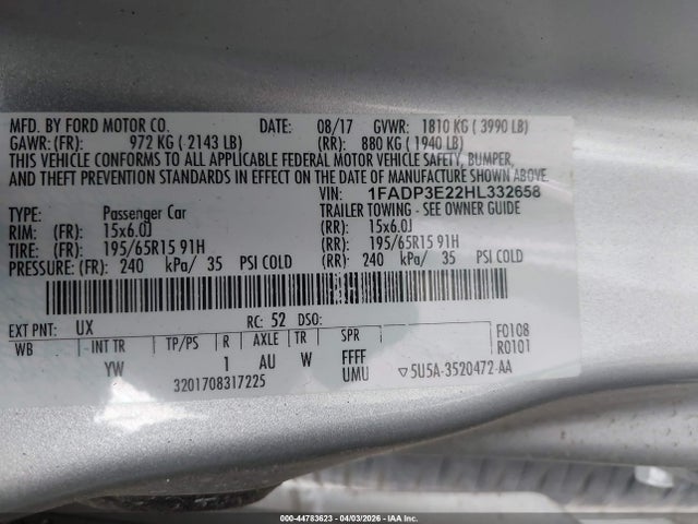 Ford FOCUS S 2017 1FADP3E22HL332658 Image 9
