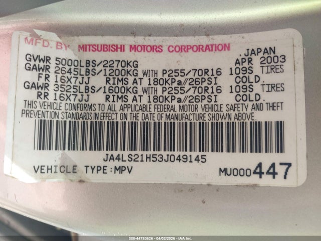 2003 MITSUBISHI MONTERO SPORT JA4LS21H53J049145 Photo 8