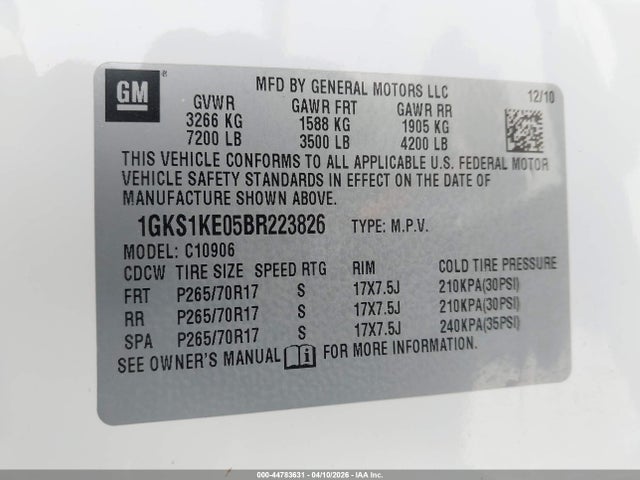 Продажа на аукционе авто 2011 Gmc Yukon Xl 1500 Slt, vin: 1GKS1KE05BR223826, номер лота: 44783631