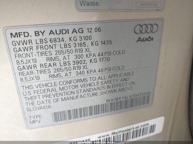 2007 AUDI Q7 WA1BY74L67D072350 Photo 8