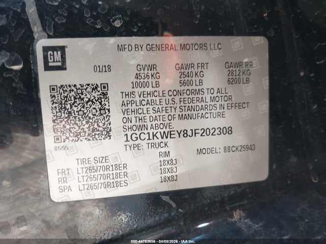 Продаж на аукціоні авто 2018 Chevrolet Silverado 2500hd Ltz, vin: 1GC1KWEY8JF202308, номер лоту: 44783656