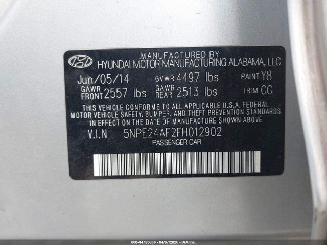 Hyundai SONATA SE 2015 5NPE24AF2FH012902 Image 9