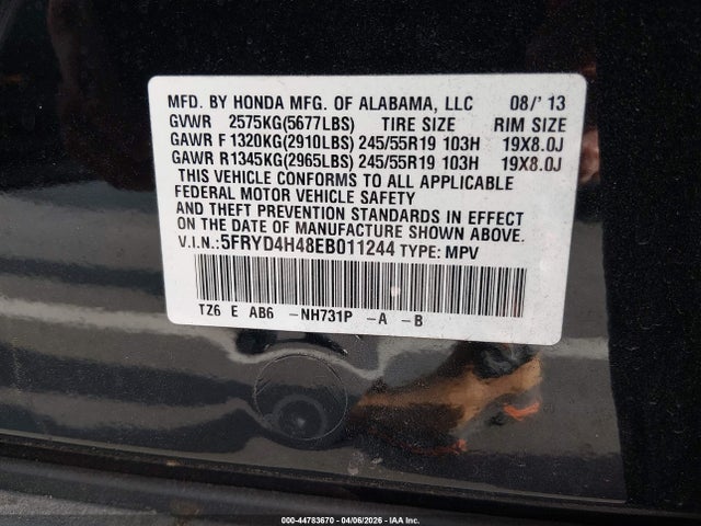 2014 Acura Mdx Technology Package მანქანა იყიდება აუქციონზე, vin: 5FRYD4H48EB011244, აუქციონის ნომერი: 44783670