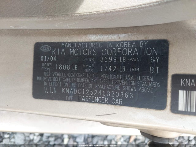 Продаж на аукціоні авто 2004 Kia Rio, vin: KNADC125246320363, номер лоту: 44783685