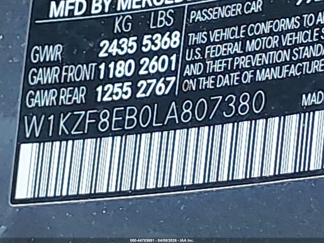 Продажа на аукционе авто 2020 Mercedes-benz E 350 4matic, vin: W1KZF8EB0LA807380, номер лота: 44783691