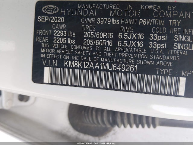 Продаж на аукціоні авто 2021 Hyundai Kona Se, vin: KM8K12AA1MU649261, номер лоту: 44783697