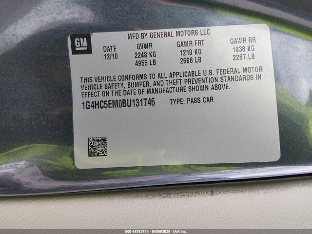 44783714 :رقم المزاد ، 1G4HC5EM0BU131746 vin ، 2011 Buick Lucerne Cxl مزاد بيع