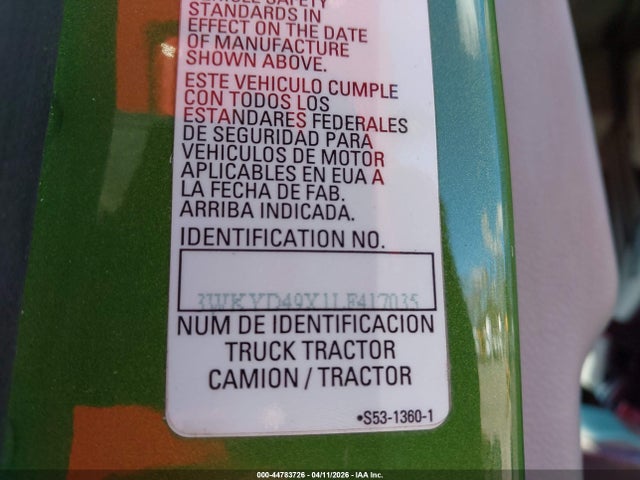 44783726 :رقم المزاد ، 3WKYD49X1LF417035 vin ، 2020 Kenworth T680 مزاد بيع
