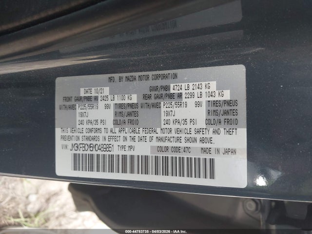 Продажа на аукционе авто 2021 Mazda Cx-5 Carbon Edition, vin: JM3KFBCM5M0489851, номер лота: 44783735