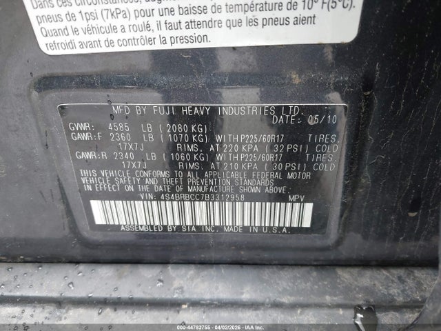 2011 Subaru Outback 2.5i Premium მანქანა იყიდება აუქციონზე, vin: 4S4BRBCC7B3312958, აუქციონის ნომერი: 44783755