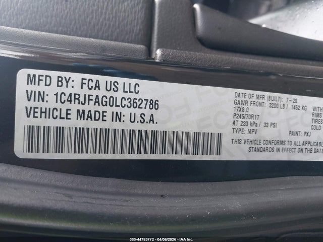 2020 Jeep Grand Cherokee Laredo E 4x4 მანქანა იყიდება აუქციონზე, vin: 1C4RJFAG0LC362786, აუქციონის ნომერი: 44783772