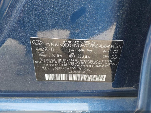 Aukcja sprzedaży 2018 Hyundai Sonata Limited, vin: 5NPE34AF9JH705620, numer aukcji: 44783774