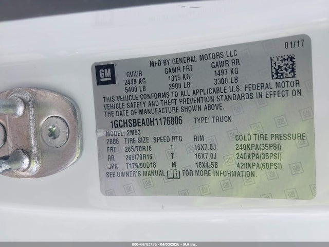 1GCHSBEA0H1176806 Chevrolet Colorado Wt