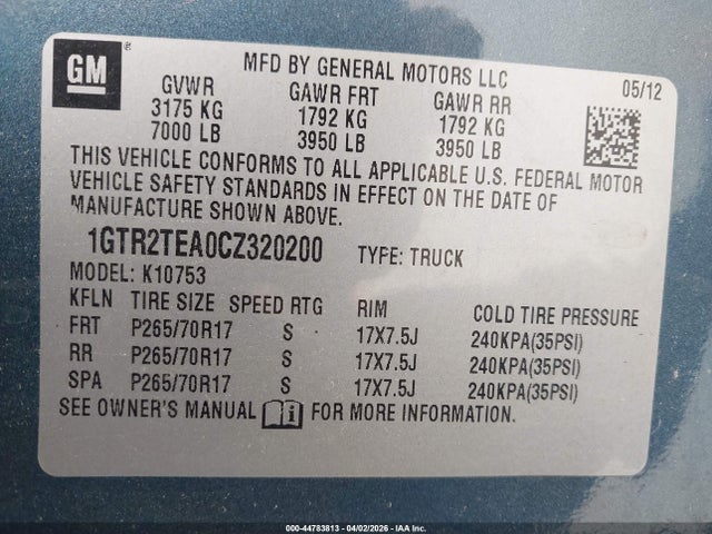 Продажа на аукционе авто 2012 Gmc Sierra 1500 Work Truck, vin: 1GTR2TEA0CZ320200, номер лота: 44783813