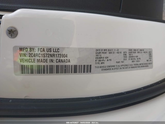 2022 Chrysler Pacifica Hybrid Limited მანქანა იყიდება აუქციონზე, vin: 2C4RC1S72NR173904, აუქციონის ნომერი: 44783827