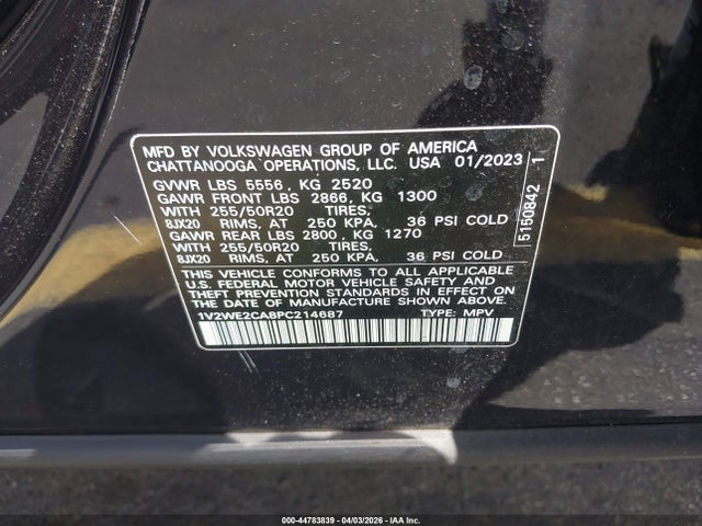 Продажа на аукционе авто 2023 Volkswagen Atlas Cross Sport 3.6l V6 Se W/technology, vin: 1V2WE2CA8PC214687, номер лота: 44783839