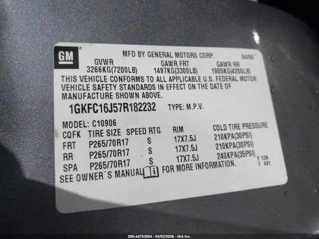 Продаж на аукціоні авто 2007 Gmc Yukon Xl 1500 Slt, vin: 1GKFC16J57R182232, номер лоту: 44783884