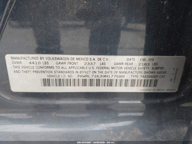 2009 VOLKSWAGEN JETTA 3VWRL71K39M177589 Photo 8