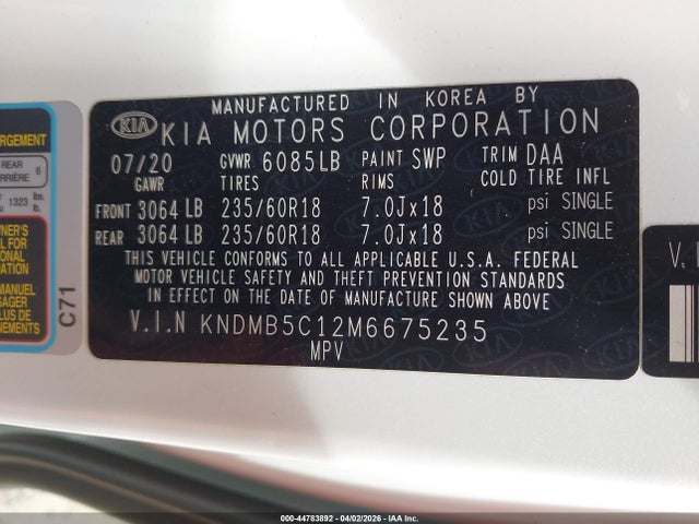 Aukcja sprzedaży 2021 Kia Sedona Ex, vin: KNDMB5C12M6675235, numer aukcji: 44783892