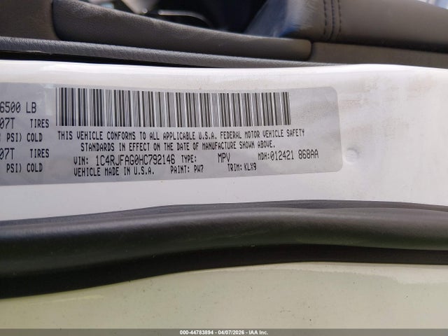 Продаж на аукціоні авто 2017 Jeep Grand Cherokee Altitude 4x4, vin: 1C4RJFAG0HC792146, номер лоту: 44783894