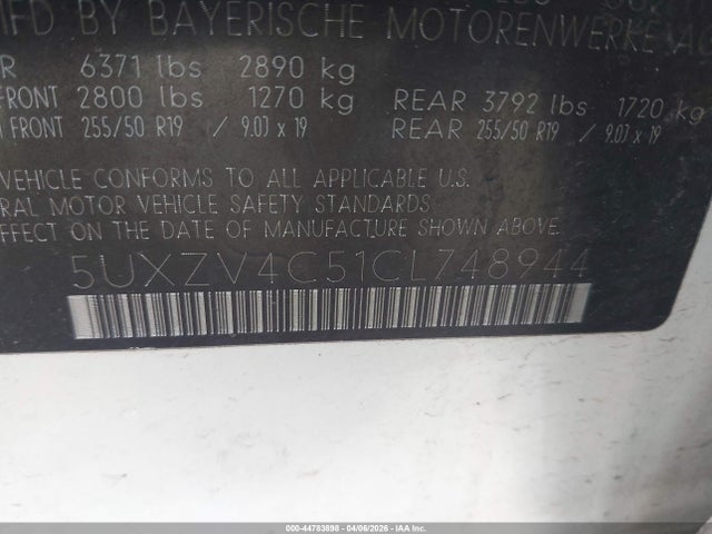 44783898 :رقم المزاد ، 5UXZV4C51CL748944 vin ، 2012 Bmw X5 Xdrive35i/xdrive35i Premium/xdrive35i Sport Activity مزاد بيع