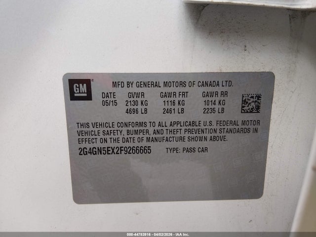 2015 Buick Regal Turbo/e-assist Premium I მანქანა იყიდება აუქციონზე, vin: 2G4GN5EX2F9266665, აუქციონის ნომერი: 44783916