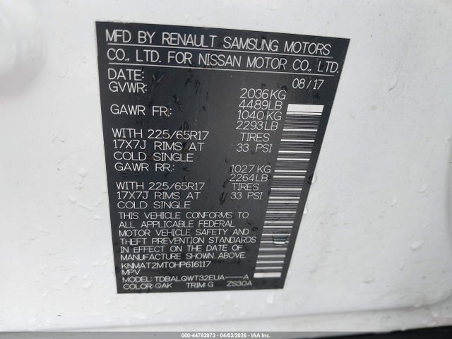 Продажа на аукционе авто 2017 Nissan Rogue Sv, vin: KNMAT2MT0HP616117, номер лота: 44783973