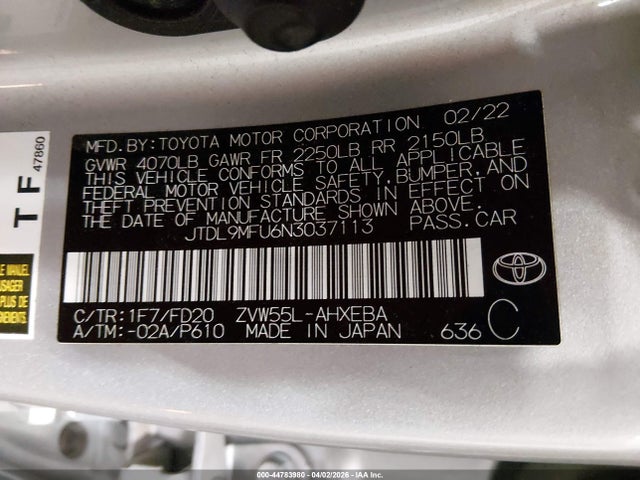 JTDL9MFU6N3037113 Toyota Prius Le Awd-e