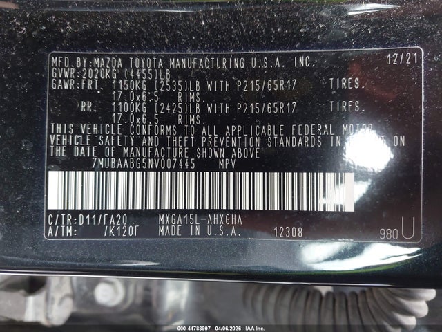Aukcja sprzedaży 2022 Toyota Corolla Cross Le, vin: 7MUBAABG5NV007445, numer aukcji: 44783997
