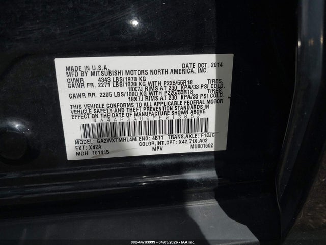 Aukcja sprzedaży 2015 Mitsubishi Outlander Sport Es, vin: 4A4AP3AU6FE013052, numer aukcji: 44783999